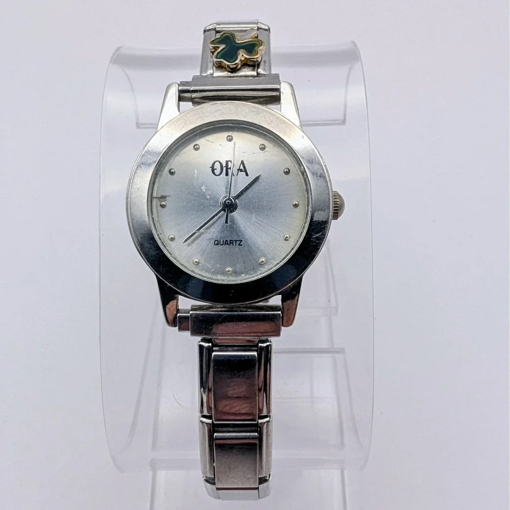 Clover ORA Beautiful Round Silver Tone Dial Expansion Bracelet Watch New Battery